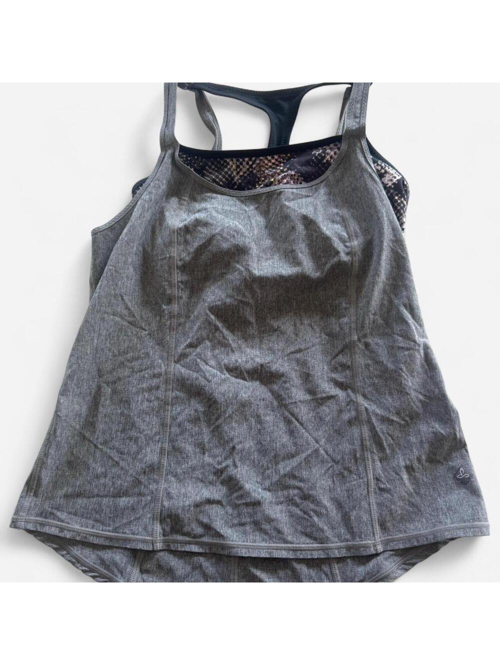 Grey PrAna yoga tank top with built-in bra, size XS, EUC